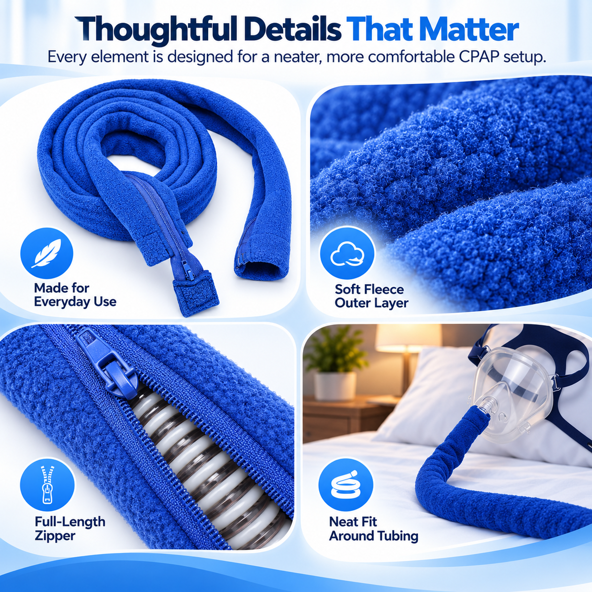 Soft Fleece CPAP Hose Cover – 2-metre Blue