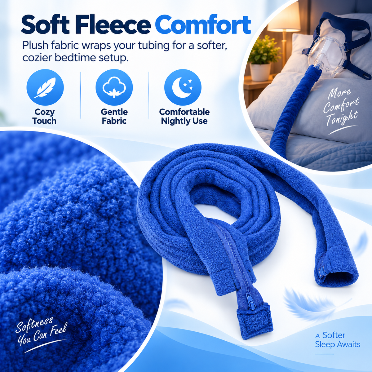 Soft Fleece CPAP Hose Cover – 2-metre Blue