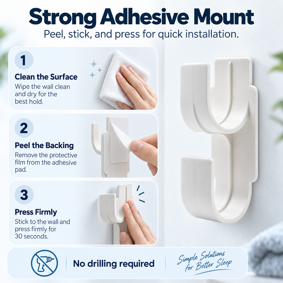 CPAP Hose & Mask Wall Hook – White Organiser