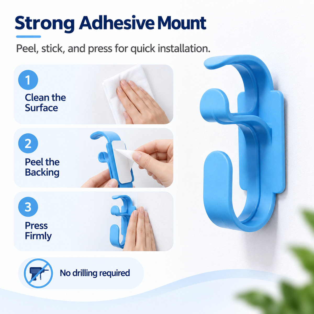 CPAP Hose & Mask Wall Hook – Blue Organiser