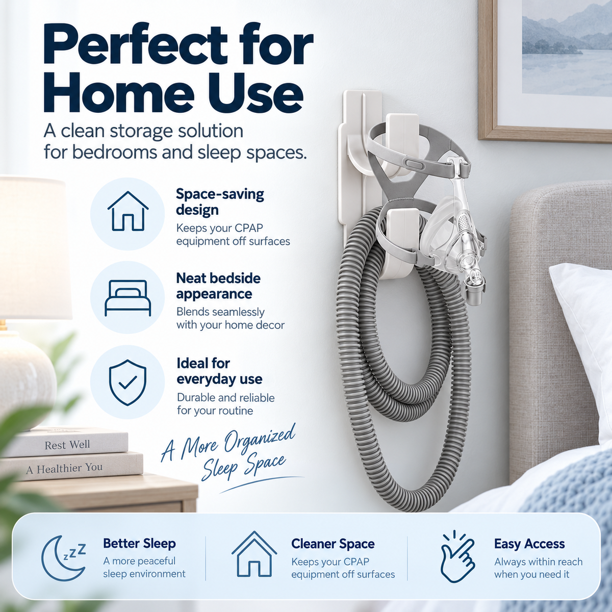 CPAP Hose & Mask Wall Hook – White Organiser