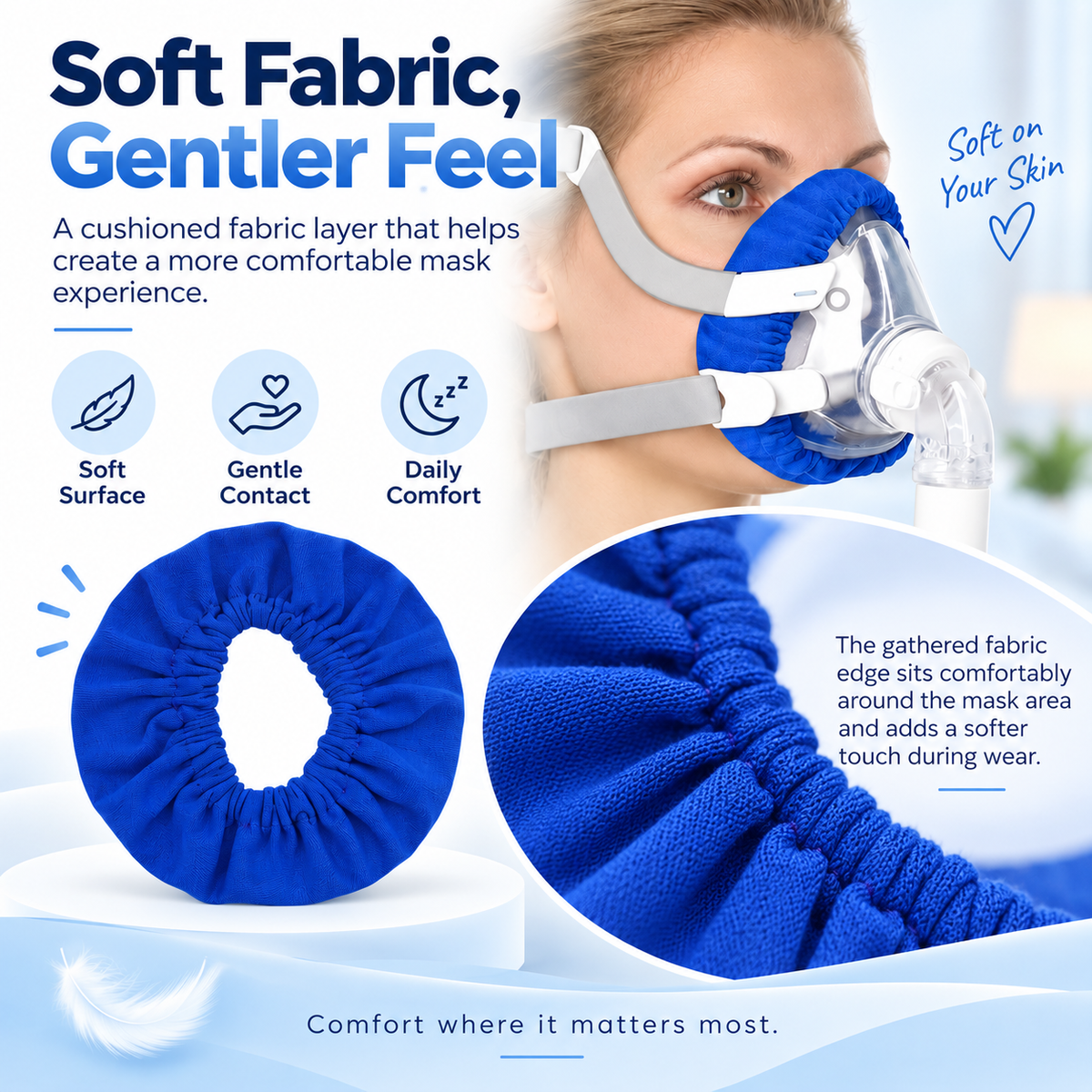Reusable CPAP Cloth Mask Liner – Full Face (Blue)