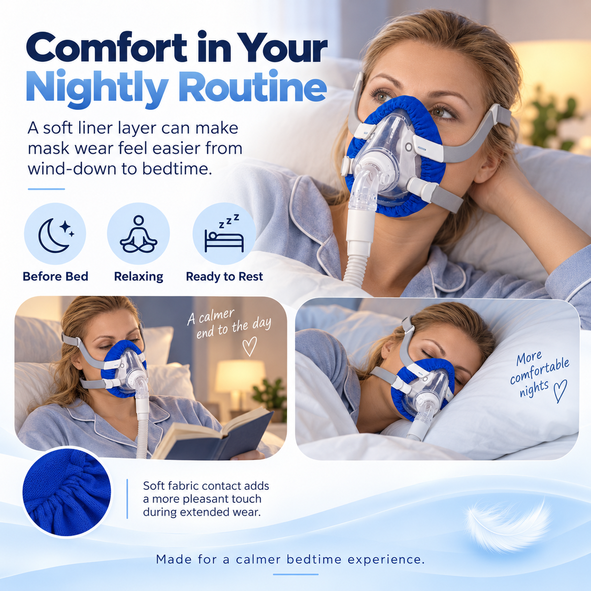 Reusable CPAP Cloth Mask Liner – Full Face (Blue)