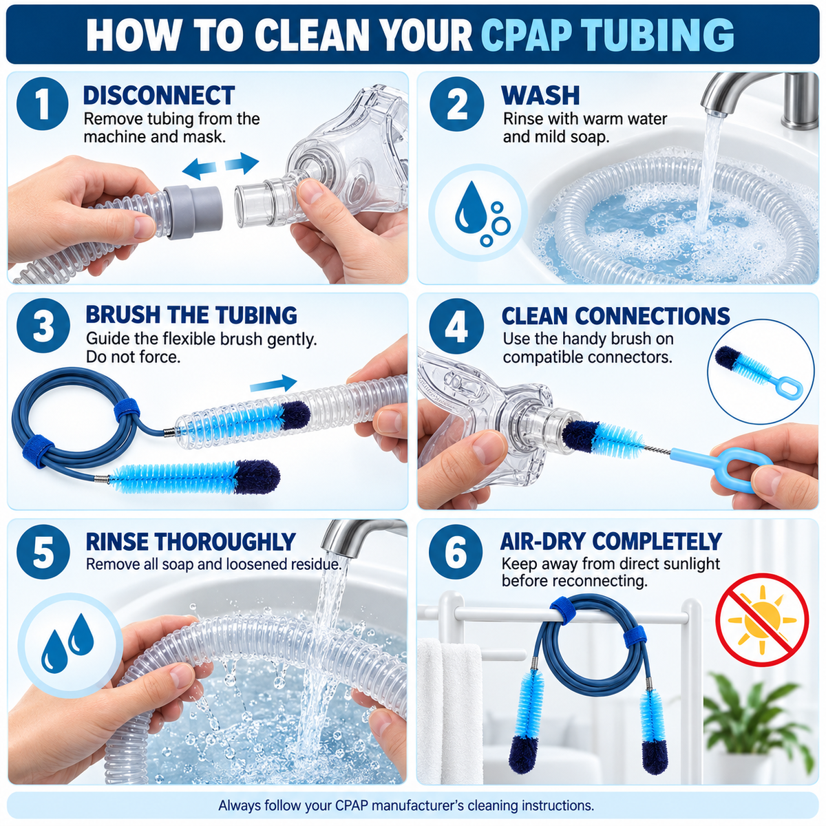 CPAP Hose Cleaning Brush Set – 7 ft Flexible Brush + 10 inches Handy Brush